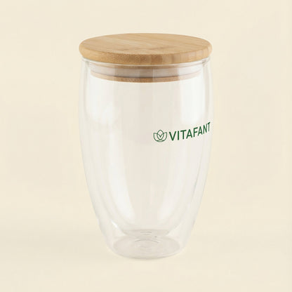Doppelwandiges Glas + Bambus Deckel