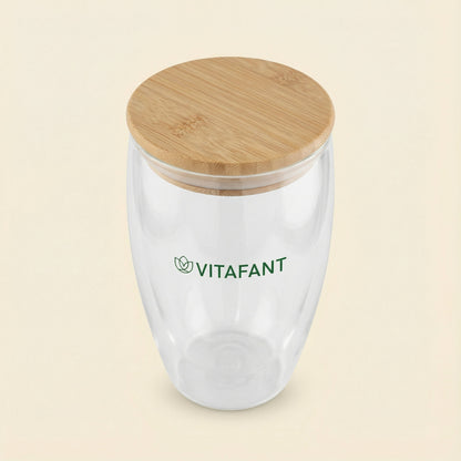 Doppelwandiges Glas + Bambus Deckel